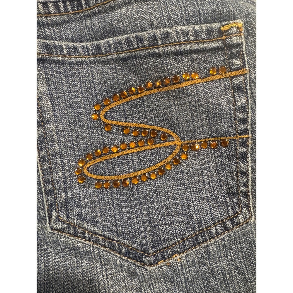 Seven7 Studded Cropped Jeans Womens 14 Medium Wash Rhinestone Wide Leg Y2K - Picture 4 of 14
